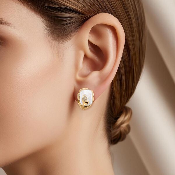 Wei&szlig;e Keshi Perle und wei&szlig;e Zirkonia Ohrringe image number 3