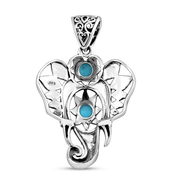 Handgearbeiteter, amerikanischer, nat&uuml;rlicher Sleeping Beauty T&uuml;rkis-Elefant-Anh&auml;nger in Silber image number 5