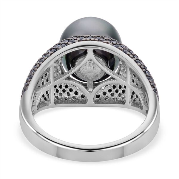 Tahiti-Perle, weißer Zirkon und schwarzer Spinell-Ring, 10-11 mm - 1,17 ct. image number 6