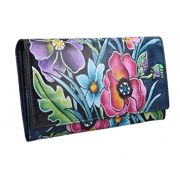 SUKRITI - handbemalte Echtleder Brieftasche, schwarz und mehrfarbig image number 3