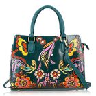 Handbemalte Satchel-Tasche aus 100% Echtleder mit kunstvoller Prägung und Mandala-Design, 31 x 10 x 23cm, Grün
