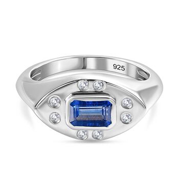 AA Kyanit, Wei&szlig;er Zirkon Ring 925 Silber platiniert (Gr&ouml;&szlig;e 17.00) ca. 0.91 ct