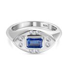 AA Kyanit, Weißer Zirkon Ring 925 Silber platiniert (Größe 17.00) ca. 0.91 ct