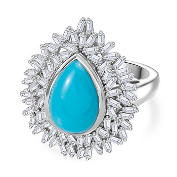 D joy Sleeping Beauty T&uuml;rkis, Moissanit Ring 925 Silber rhodiniert (Gr&ouml;&szlig;e 17.00) ca. 4.76 ct