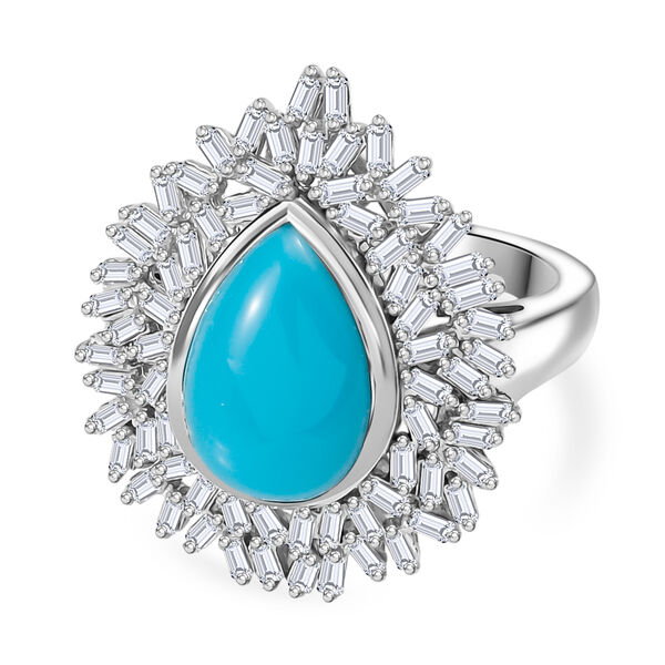 D joy Sleeping Beauty T&uuml;rkis, Moissanit Ring 925 Silber rhodiniert (Gr&ouml;&szlig;e 17.00) ca. 4.76 ct