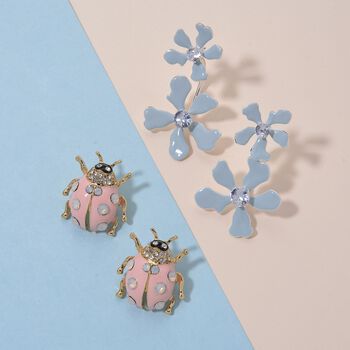 2er Set - Wei&szlig;er Kristall Ohrringe, emailliert