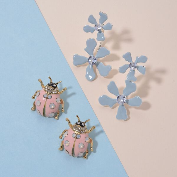 2er Set - Weißer Kristall Ohrringe, emailliert image number 2