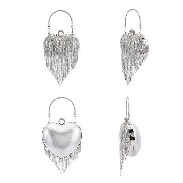 Herzf&ouml;rmige Clutch mit Kristallen, 15x16cm, silberfarben image number 4