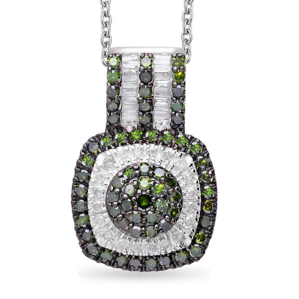 Gr&uuml;ner und wei&szlig;er Diamant-Anh&auml;nger mit 50cm Kette - 0,98 ct.