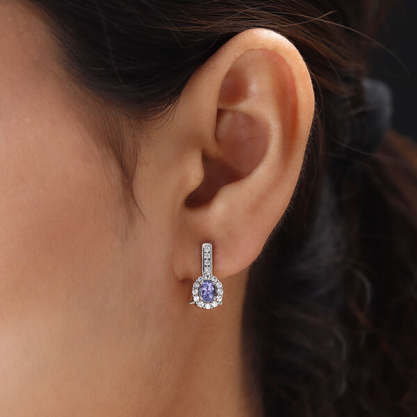 Tansanit und wei&szlig;e Zirkon-Ohrringe, 925 Silber platiniert ca. 1,37 ct image number 3