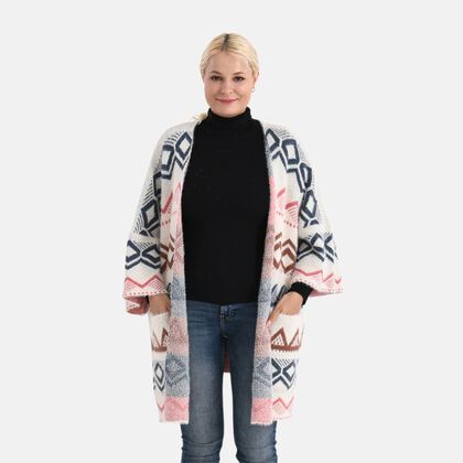 La Marey - Aztekenmuster-Cardigan, One Size, 75x85cm, Rosa