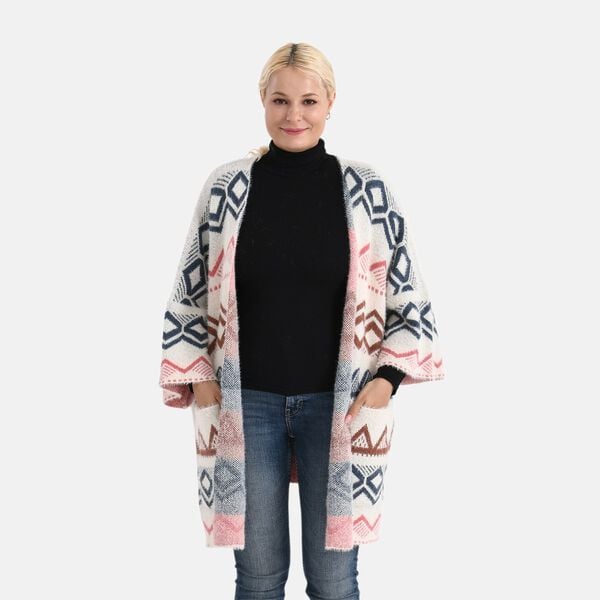 La Marey - Aztekenmuster-Cardigan, One Size, 75x85cm, Rosa image number 0