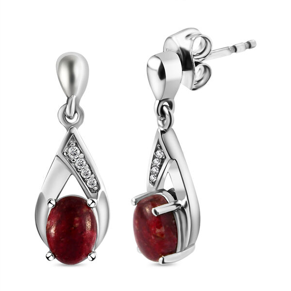 Norwegische Thulit und wei&szlig;e Zirkon-Ohrringe, 925 Silber platiniert ca. 2.08 ct image number 4