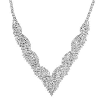 2er Set - Wei&szlig;er Kristall Halskette und Ohrringe Schmuckset, Messing