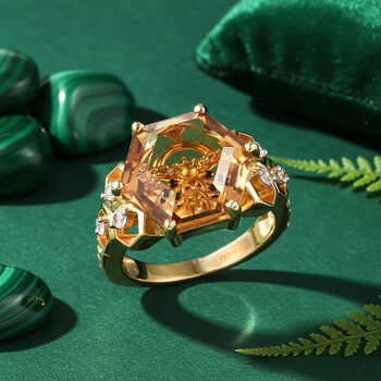 GP Trionfo Kollektion - Citrin, Wei&szlig;er Zirkon Ring 925 Silber 750 Gelbgold Vermeil (Gr&ouml;&szlig;e 20.00) ca. 7.38 ct