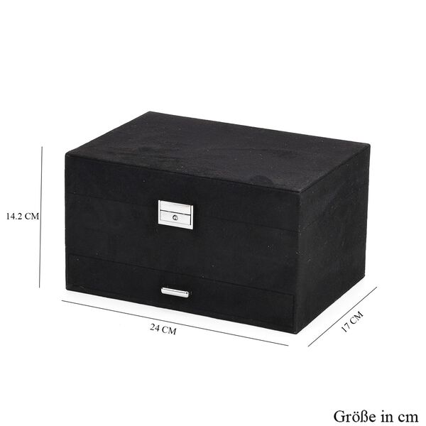 4-lagige Schmuckbox aus Samt mit 10 Silberputztüchern, 23,8×17×14,2 cm, Schwarz image number 9