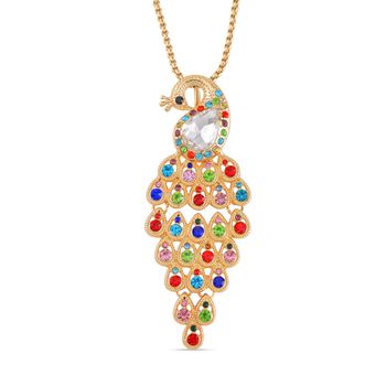 Kristall-Halskette mit Mehrfarbigem Pfau-Motiv aus Glas, ca. 70 cm, in Goldfarben