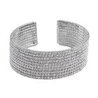 Weißer Kristall, flexibler Armreif, Messing, silberfarben