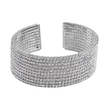 Wei&szlig;er Kristall, flexibler Armreif, Messing, silberfarben