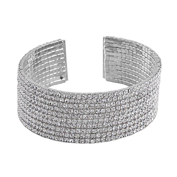 Wei&szlig;er Kristall, flexibler Armreif, Messing, silberfarben