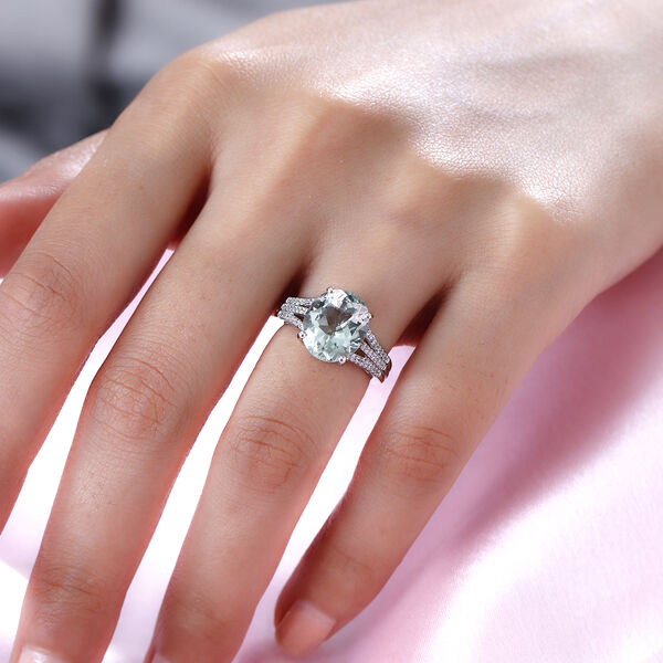 Prasiolith und wei&szlig;er Zirkon-Ring, 925 Silber platiniert  ca. 4,74 ct image number 3