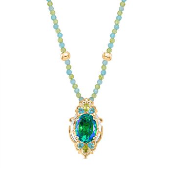 D joy Pfau Quarz Triplette, Peridot Halskette ca. 45 cm 925 Silber Rhodiniert und 750 Gelbgold Vermeil ca. 32,48 ct.