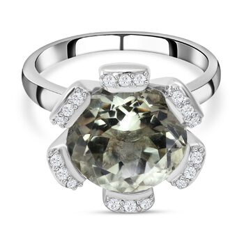 Prasiolith und wei&szlig;er Zirkon Ring, 925 Silber platiniert (Gr&ouml;&szlig;e 20.00) ca. 6,04 ct