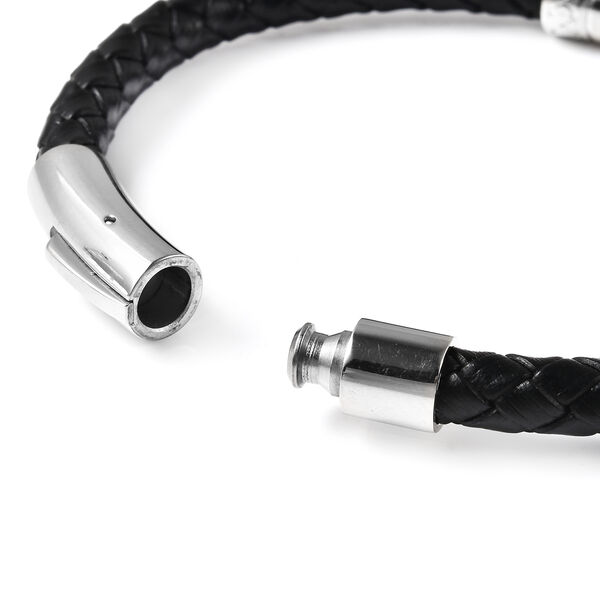 Schwarzer simulierter Diamant und Leder Herren Armband ca. 20 cm lange Edelstahl image number 5