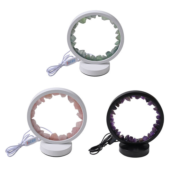 Grüne Aventurin  Rosenquarz und Amethyst Kristall-Wellnesslampe mit USB-Anschluss image number 0