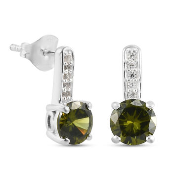 Peridot Zirkonia und wei&szlig;e Zirkonia-Ohrh&auml;nger in Silber, 3,74 ct.