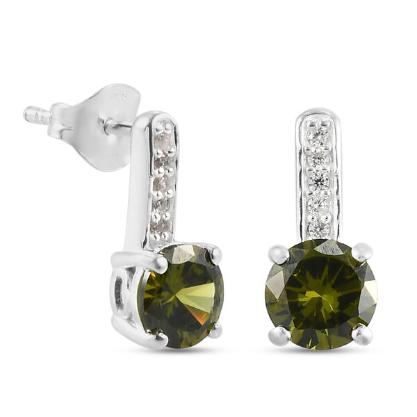 Peridot Zirkonia und wei&szlig;e Zirkonia-Ohrh&auml;nger in Silber, 3,74 ct. image number 4