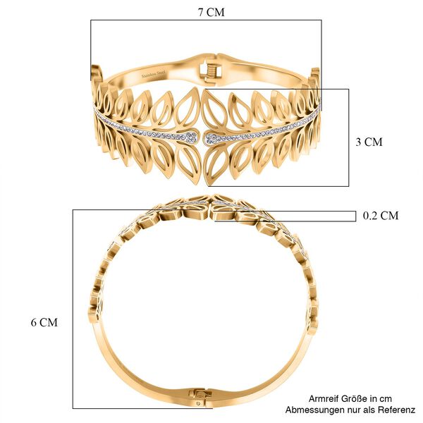 Weißer Kristall Armreif ca. 19 cm Reiner Edelstahl, Goldfarben image number 5