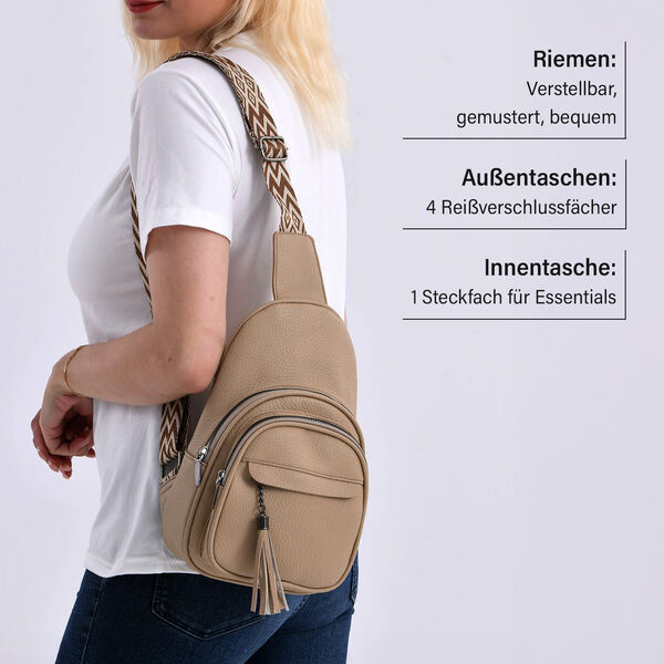 PU Brusttasche, 19x10x30cm, Beige image number 4