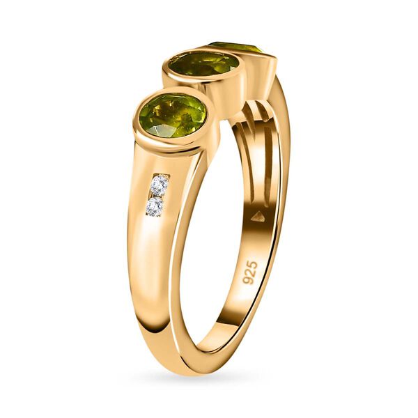 AA Natürlicher, italienischer Vesuvianit, Weißer Zirkon Ring, 925 Silber Gelbgold Vermeil, (Größe 20.00), ca. 1.45 ct image number 5