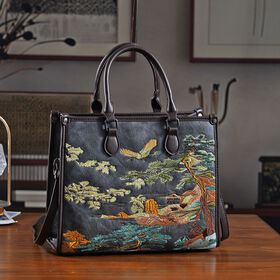 Bestickte Crossbody Tasche, Kunstleder, Blumen Design, 32 x 12 x 25 cm, Grau