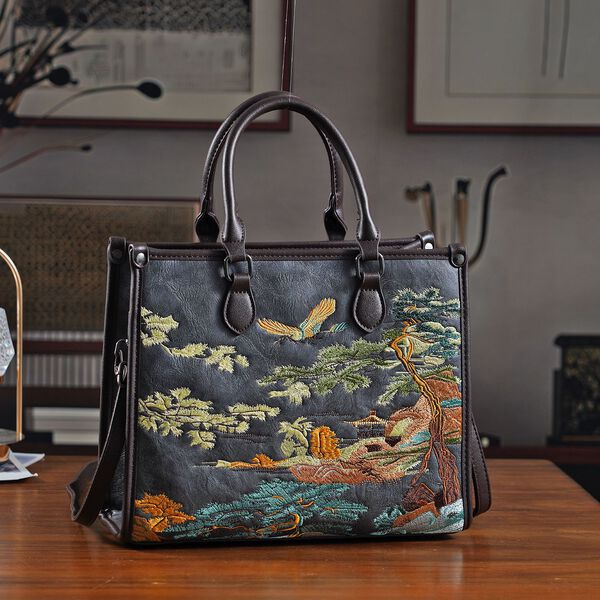 Bestickte Crossbody-Tasche, Blumen-Design, 32x12x25cm, Grau image number 1