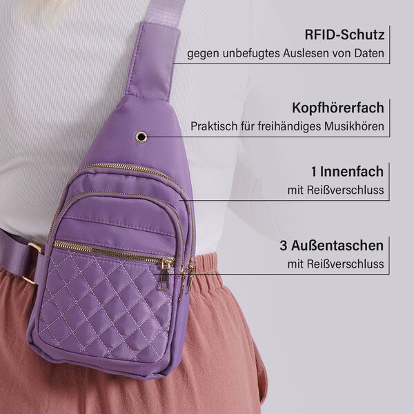 Rucksack mit RFID-Schutz in Steppoptik, 17x7,5x30cm, Lavendel image number 4
