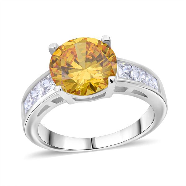 Lustro Stella Gelber Saphir-Farbener Zirkonia, Wei&szlig;er Zirkonia Ring 925 Silber rhodiniert (Gr&ouml;&szlig;e 20.00) image number 3