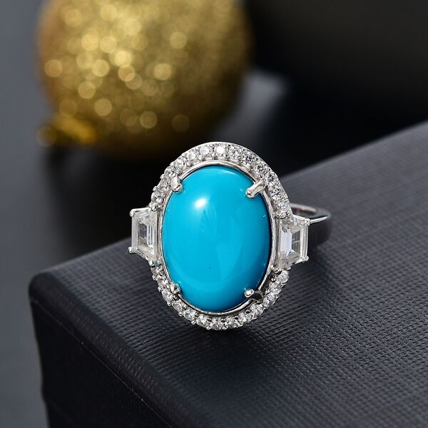 AA Amerikanischer, natürlicher Sleeping Beauty Türkis und Zirkon-Ring - 8,35 ct. image number 2