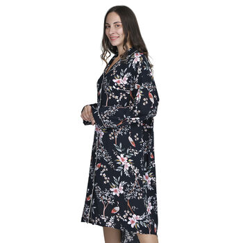 LA MAREY langes Nachthemd, Blumenmuster, Einheitsgr&ouml;&szlig;e Schwarz