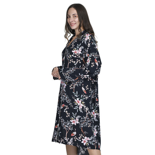 LA MAREY langes Nachthemd, Blumenmuster, Einheitsgröße Schwarz image number 4