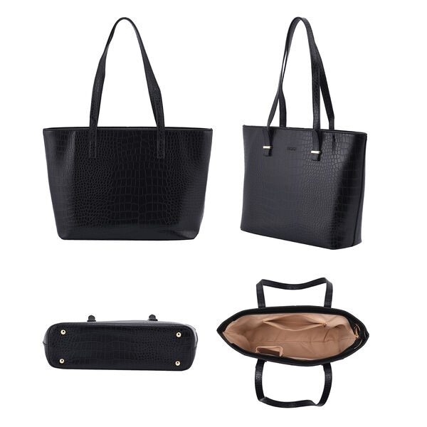 Passage - 4er-Set, Handtasche, Crossbody Tasche, Clutch und Brieftasche mit Kroko-Prägung, Schwarz image number 3