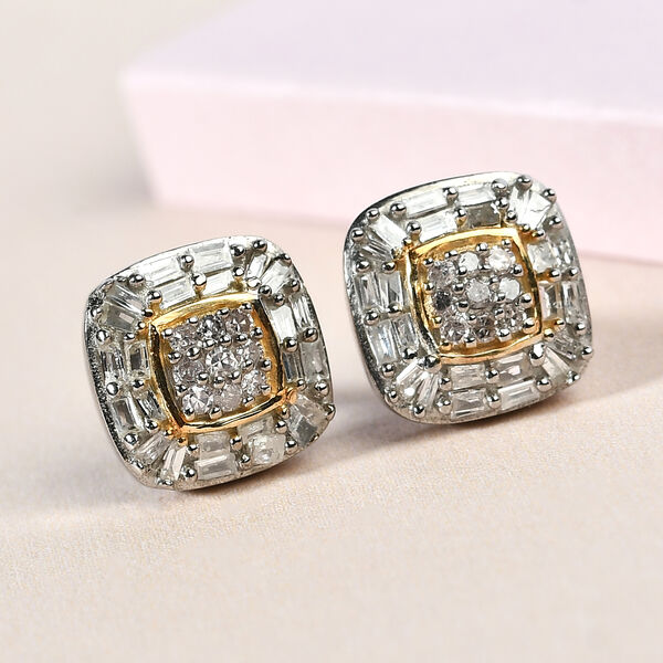 Zweifarbiger Diamant-Cluster-Ohrstecker in Silber, 0,33 ct. image number 2