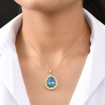 D'joy Pfau Quarz Triplette, Wei&szlig;er Zirkon Anh&auml;nger mit Kette ca. 50 cm, 925 Silber 750 Gelbgold Vermeil ca. 6.02 ct