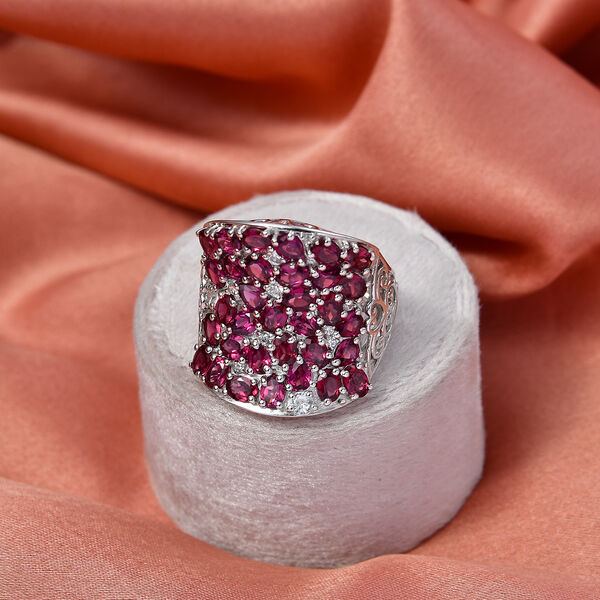 D'Joy - Imperialer Pavillon Design AA Nat&uuml;rlicher Rhodolith Granat Ring 925 Silber rhodiniert (Gr&ouml;&szlig;e 17.00) ca. 7.50 ct image number 1