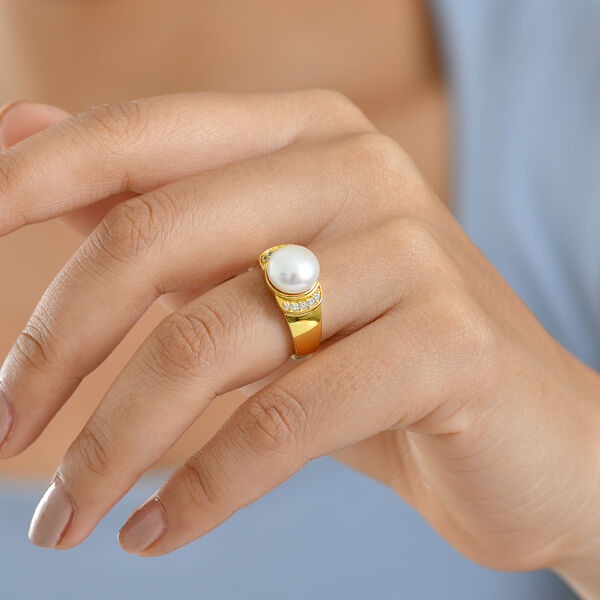 EVER TRUE Süßwasser Perle (10.5-11 mm), Weißer Zirkon Ring Nickelfreies Messing (Größe 18.00) image number 2