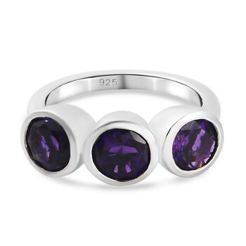Marokkanischer Amethyst 3 Stein Ring 925 Silber platiniert (Gr&ouml;&szlig;e 16.00) ca. 2,07 ct