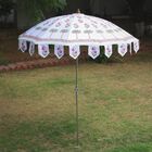 Sonnenschirm aus 100% Baumwolle mit Blockdruck, 180cm Schirm und 240 cm lange Stange, Grün