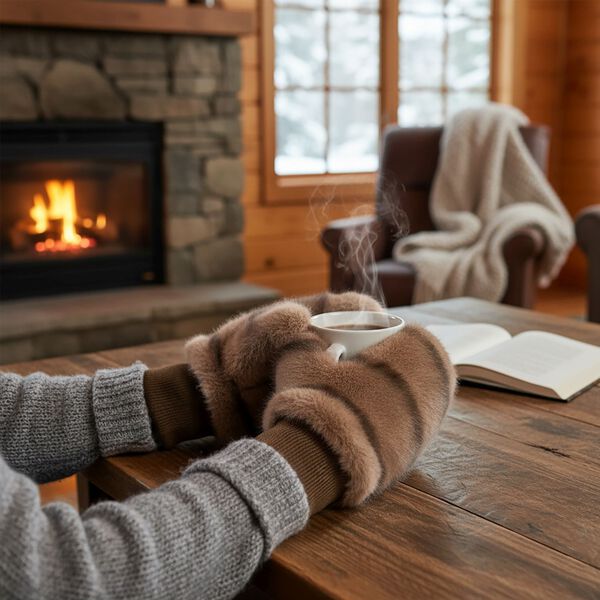 Flauschige F&auml;ustlinge mit Kunstfell und Strickb&uuml;ndchen, Einheitsgr&ouml;&szlig;e, Hellbraun image number 2