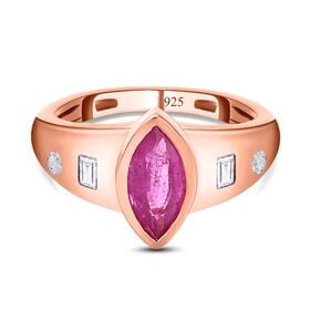 Ilakaka Rosa Saphir (Fissure gefüllt), weißer Zirkon Ring, 925 Silber Roségold Vermeil (Größe 21.00) ca. 1.75 ct
